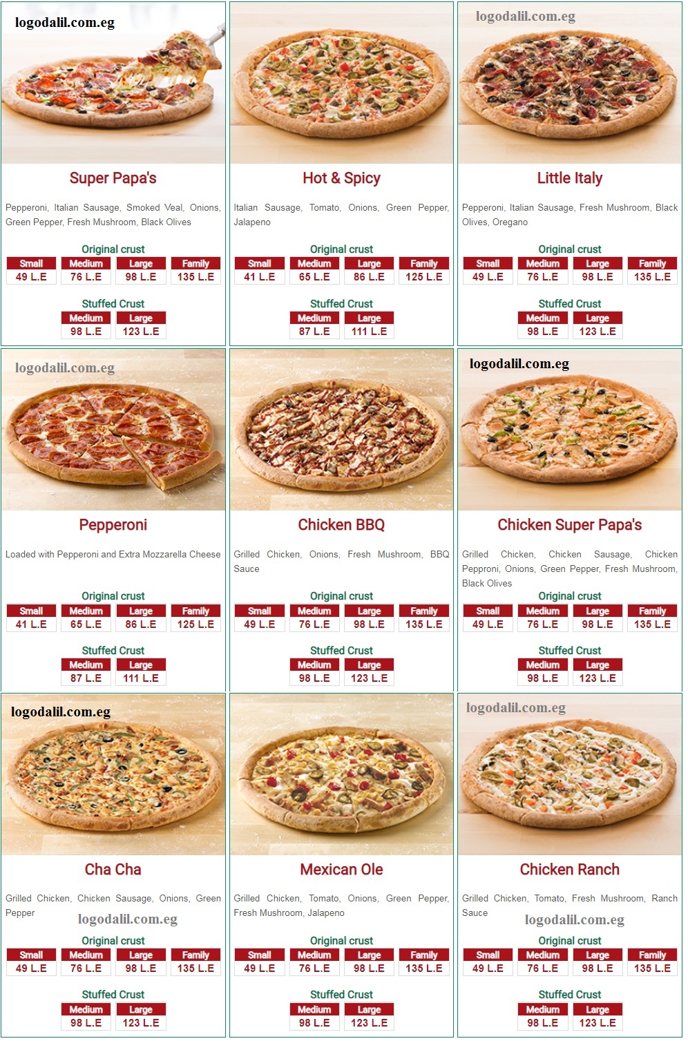 Papa John's Pizza Menu | logodalil.com.eg